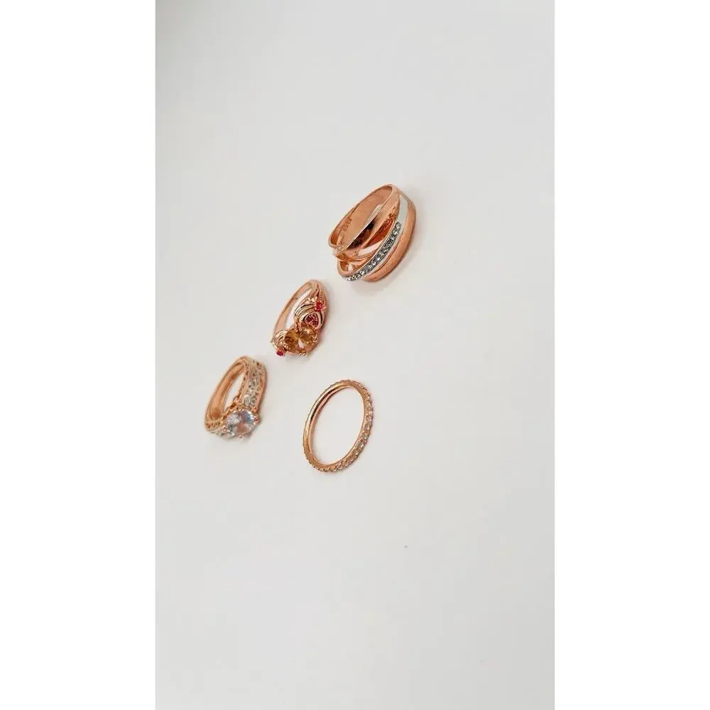 lot of 4 sterling rings Rose Gold Rolled Marked 925 With Stones Size 7-8-8-9